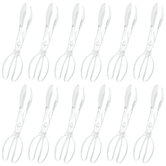 12 Pcs Salad Tongs for Serving, Transparent Plastic Tongs for Party, Scissor-Style Design, Perfect for Buffets and Gatherings