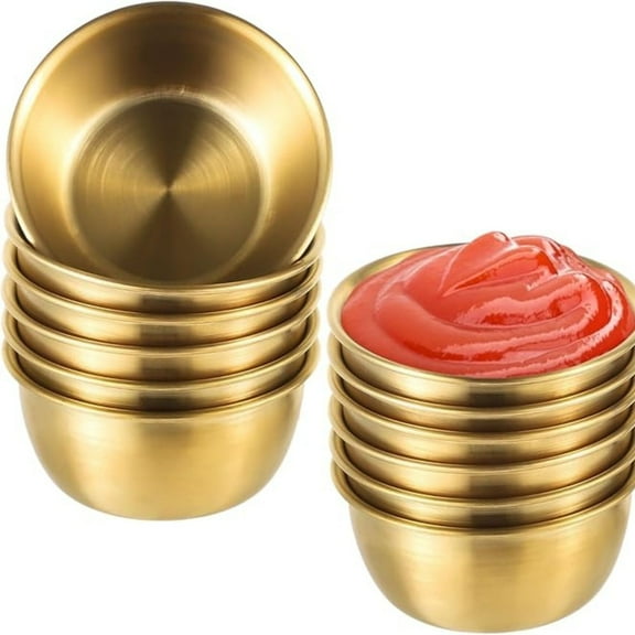 OFEFE 3-Piece Gold Stainless Steel Sauce Dipping Bowls Set - 2oz/59ml 304 Stainless Steel Mini Condiment Cups for Ketchup, Dressing, Dip, Party, Restaurant & Home Kitchen Use (Gold)