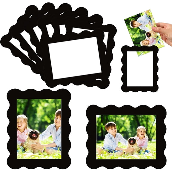 12 Pcs Scalloped Magnetic Picture Frame for Refrigerator 4 x 6 Black Reusable Picture Frame Magnets Decorative Photo Holders for Fridge Home School Office Kitchen Locker Decor