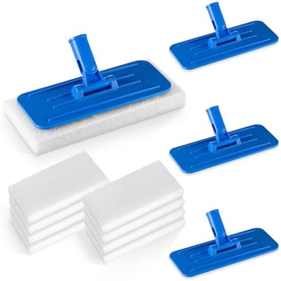 12 Pcs Scrub Pad Holder Threaded Swivel Floor Pad Holder with Pads, Heavy-Duty Joint Scouring, Versatile for Commercial Cleaning, Blue 9 x 3.75 Inch