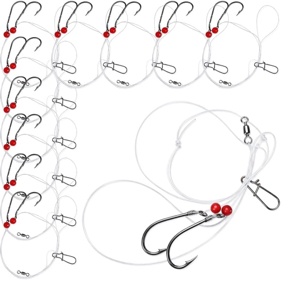 12 Pcs Sea Bass High Low Rigs Fishing Saltwater Surf Fishing Rigs Size 3/0 Bait Hook 60lb Heavy Duty 80lb Swivel Sinker Loop with Bait Beads for Fluke Porgy Snapper Croaker Trout Tautog Spot Pompano
