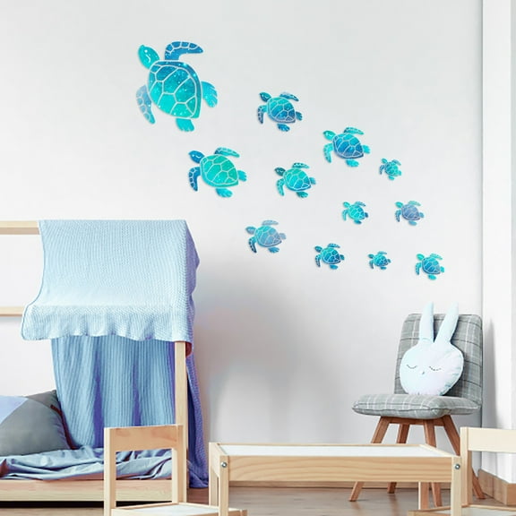12 Pcs Sea Turtle Wall Decals Ocean Turtle Vinyl Stickers Underwater Bathroom Decals Waterproof Wall Sticker Decoration for Home Office Nursery Room Toilet (Blue)