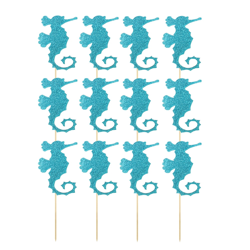 12 Pcs Seahorse Cupcake Toppers Party Topper for Cakes Paper Cake ...