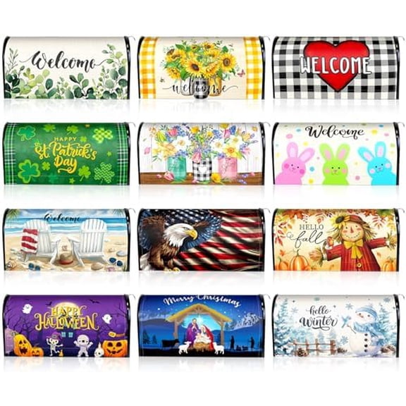 12 Pcs Seasonal Magnetic Mailbox Covers Standard Size 18 x 21 Inch Winter Christmas Snowman Waterproof Magnetic Mailbox Covers Wraps for Garden Yard Home Outdoor Decoration Supplies$$Garden &