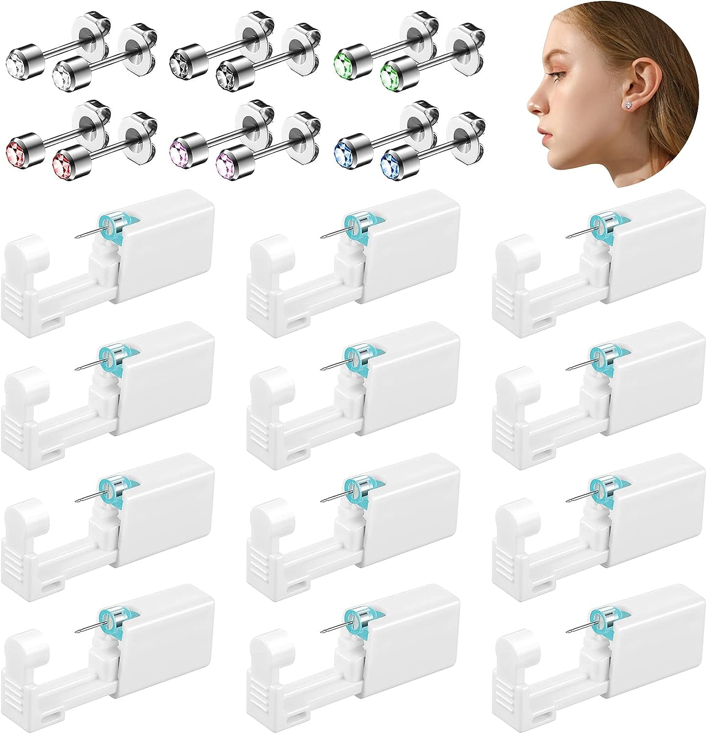 12 Pcs Self Ear Piercing Gun Disposable Ear Piercing kit Safety No Pain