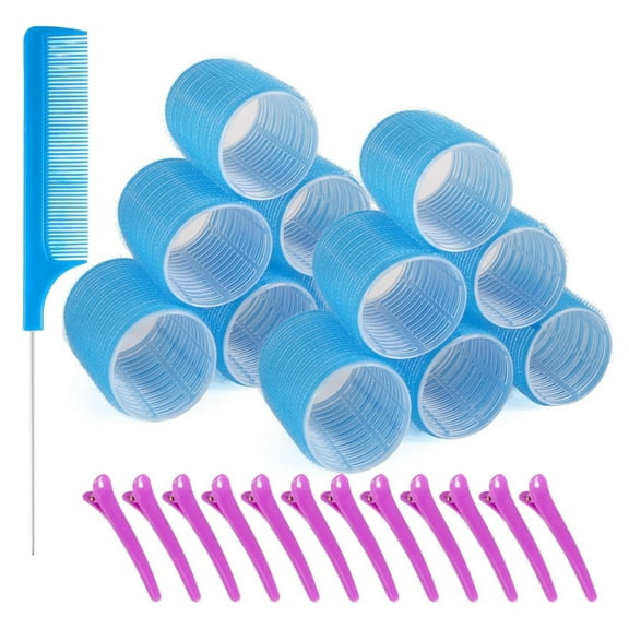 12 Pcs Self Grip Hair Rollers Curlers Hair Curlers Rollers with 12 Pcs Hair Clips&1 Pc Comb No Heat Hair Roller for Long, Medium, Short, Thick, Fine Hair,Random Color,4.4cm/1.73inch,Topboutique