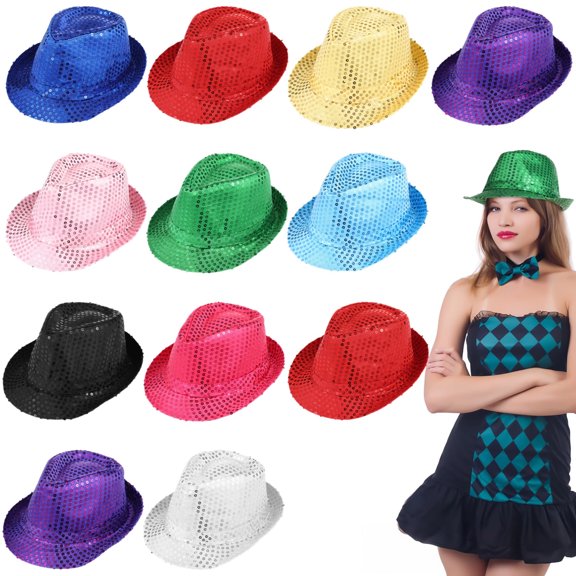 12 Pack Sequin Fedora Hats - Western Disco Party Hats