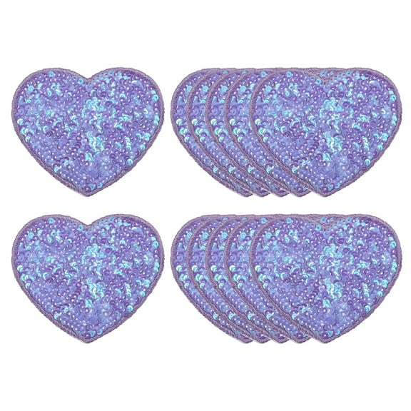 12 Pcs Sequin Heart Iron on Patches, 2.7 x 2.4 Inch Embroidery Sequin Patches for Clothing Repair, Purple