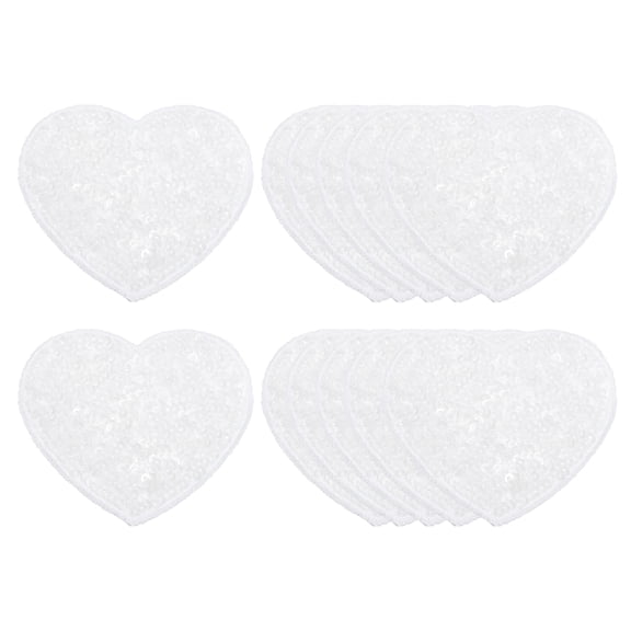 Uxcell 12 Pcs Sequin Heart Iron on Patches 2.7 x 2.4 inch Embroidery Sequin Patches for Clothing Repair White