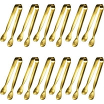12 Pcs Serving Tongs, Small Serving Utensils for Parties Catering Gold Tongs, Food-Grade 304 Stainless Steel Mini Appetizer Tongs for Tea Party Coffee Bar, 4" Sugar Tongs - Gold