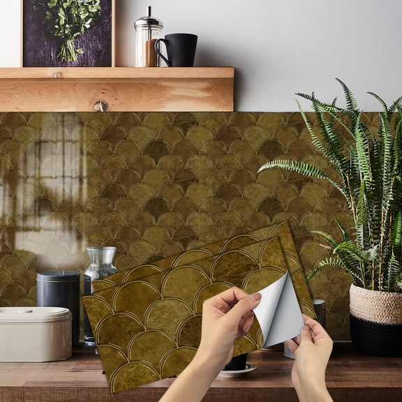 12 Pcs Set Self Adhesive Brown Tile Stickers Tile Decals 12"x6" Removable Decorative Tiles Peel and Stick for Kitchen Bathroom Shower Room