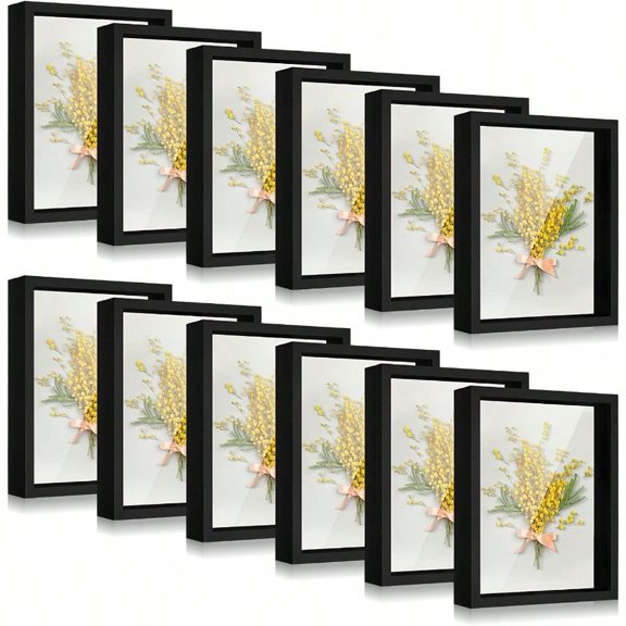 12 Pcs Shadow Box Bulk Display Case Plastic Shadow Box Picture Frame For Photos Flower Wedding Bouquets Pet Memorial Graduation Object Butterfly Tickets Wall Tabletop 5 X 7 Inch Black