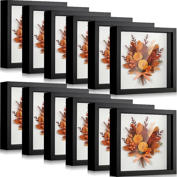 12 Pcs Shadow Box Bulk Display Case Plastic Shadow Box Picture Frame for Photos Flower Wedding Bouquets Pet Memorial Graduation Object Butterfly Tickets Wall Tabletop(8 x 8 Inch, Black)