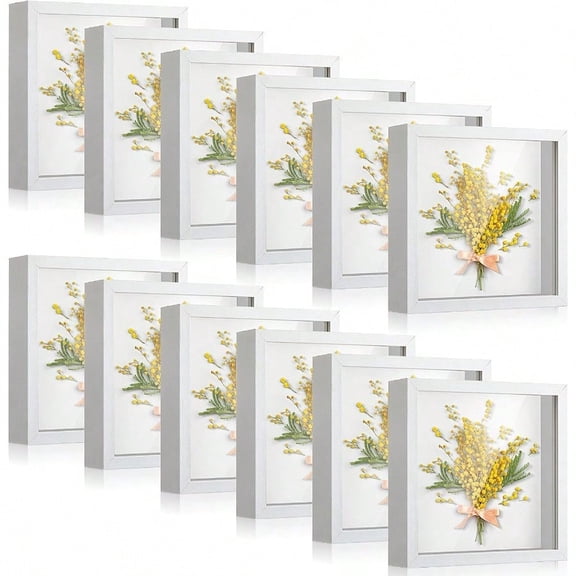 12 Pcs Shadow Box Bulk Display Case Plastic Shadow Box Picture Frame For Photos Flower Wedding Bouquets Pet Memorial Graduation Object Butterfly Tickets Wall Tabletop 8 X 8 Inch White
