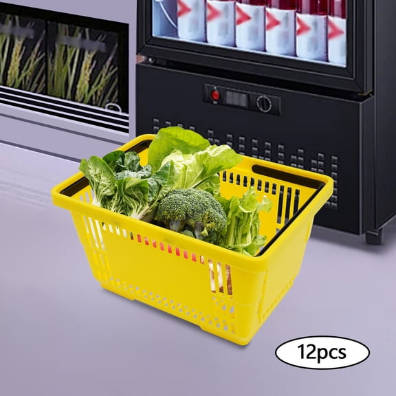 12 Pcs Shopping Baskets with Handles, 28 L Plastic Shopping Baskets, Store Baskets Retail Baskets with Handles