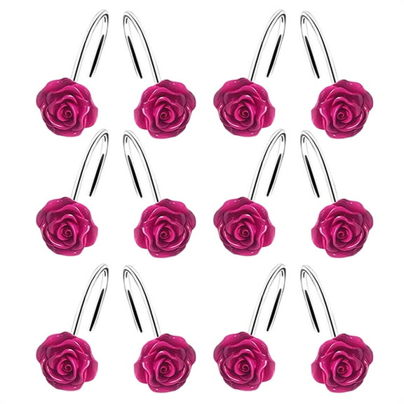 12 Pcs Shower Curtain Hooks,Shower Curtain Hooks Decorative,Cute Shower Curtain Hooks,Rose Shower Curtain Hooks,Cute Rose Flower Shower Hooks Rings Bathroom Shower Rods Decoration Accessories