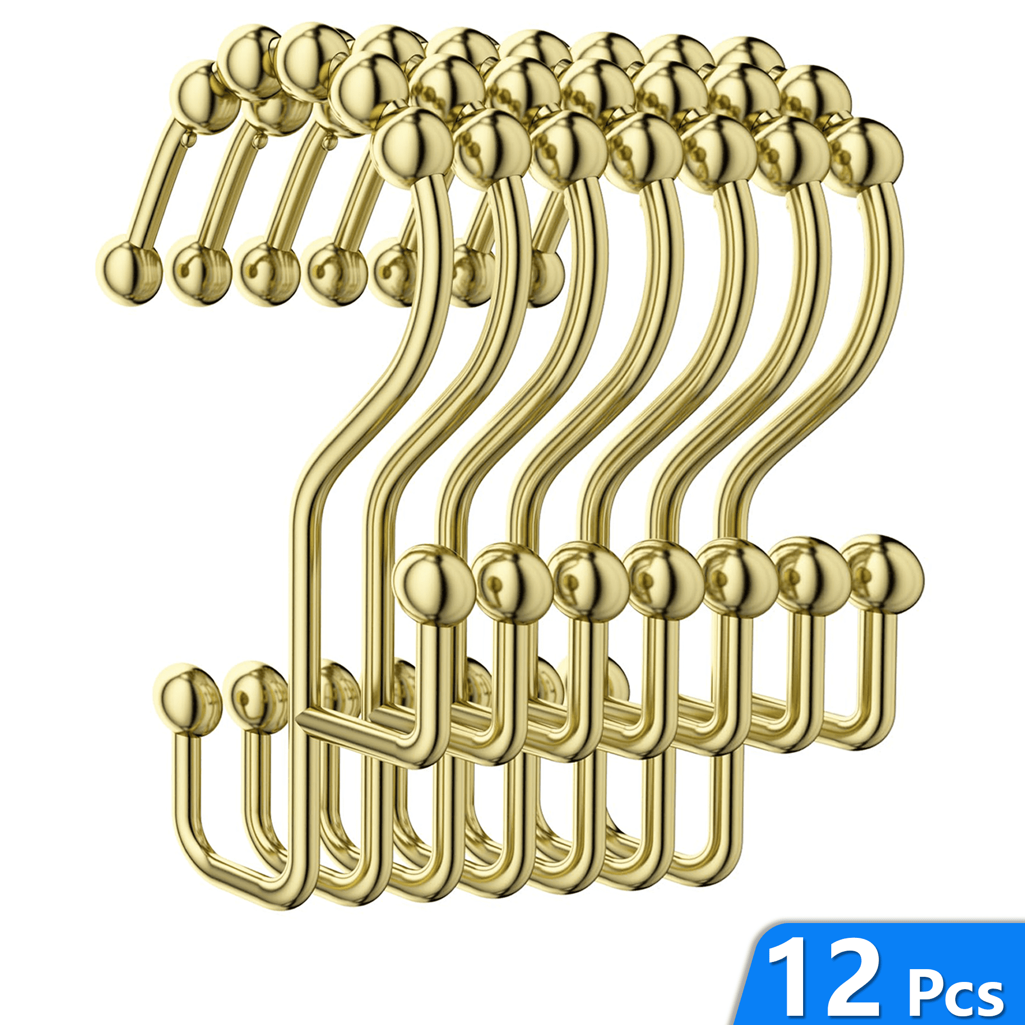 12 Pack Shower Curtain Hooks Rings, Double Shower Curtain Hooks, Roller Ball Metal Curtain Rings, Rust Proof Decorative Shower Curtain Hooks for Bathroom Curtain Rod