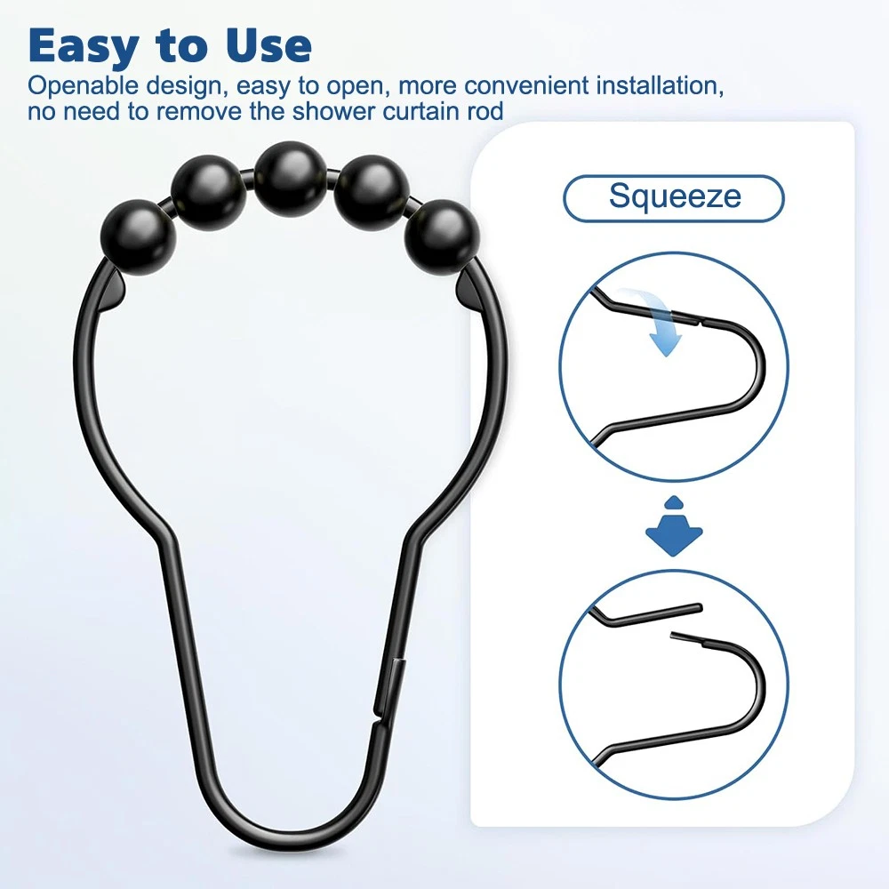12 Pcs Shower Curtain Rings Hooks With Roller Ball Stainless Steel Curtain Hooks
