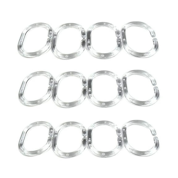 12 Pcs Shower Curtain Rings, Plastic Curtain Hooks, Shower Curtain Hangers, Removable C-Shaped Clear Rings Hook Hanger for Bathroom Shower Window Rod