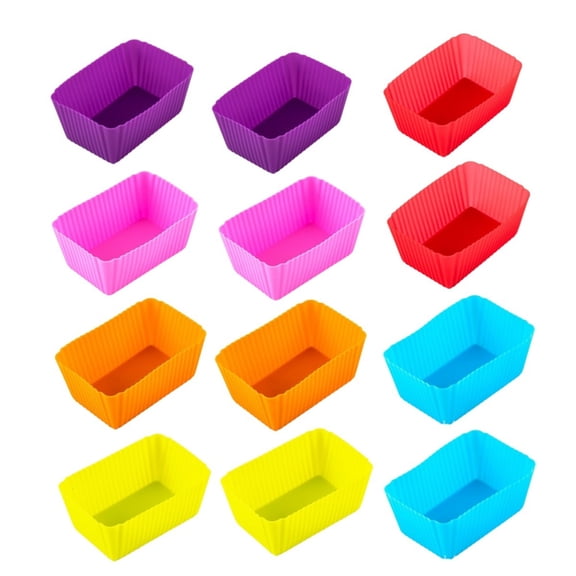 12 Pcs Silicone Cake Molds,DIY Baking Liners for Cake and Muffin,Topboutique Rectangular Silicone Cake Holders Cup for Baking,Reusable Nonstick Cupcake Molds,Multi-Color