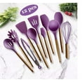 thumbnail image 1 of 12 Pcs Silicone Cooking Utensil Set Wooden Handle Cooking Tools BPA Free Kitchen Gadgets with Holder(purple), 1 of 5