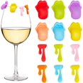 thumbnail image 1 of 12 Pcs Silicone Drink Markers 2 Styles 12 Colors Lips Wine Glass Teardrop Drink Cup Bottle Label Mugs Tag for Bar Party Wedding Tea Bags Champagne Martinis Cocktail Stem Glasses Guest, 1 of 6