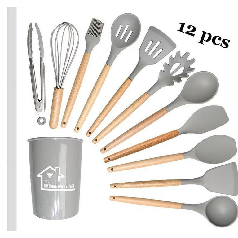 12 Pieces Wooden Handles Caliamary Silicone Kitchen Utensil Set - China Silicon  Kitchen Utensil 12 Set and Wooden Handles price