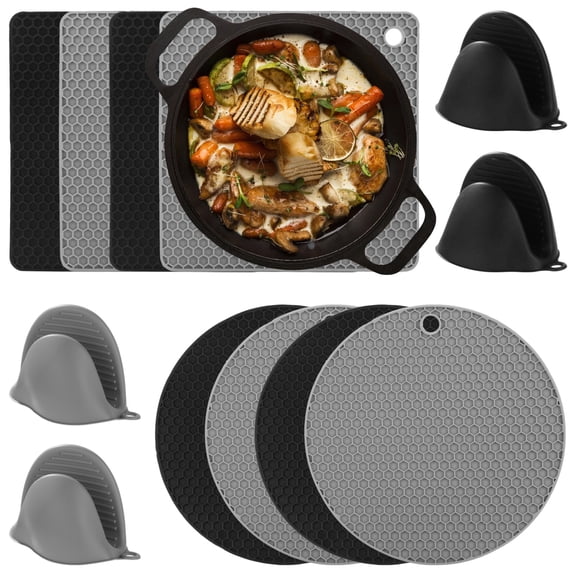 12 Pcs Silicone Oven Mitts and Hot Pads Sets, Heat Safe Silicone Trivets with Non Slip Honeycomb Design, Trivet Pads Cooking for Kitchen Counter Table Placemats