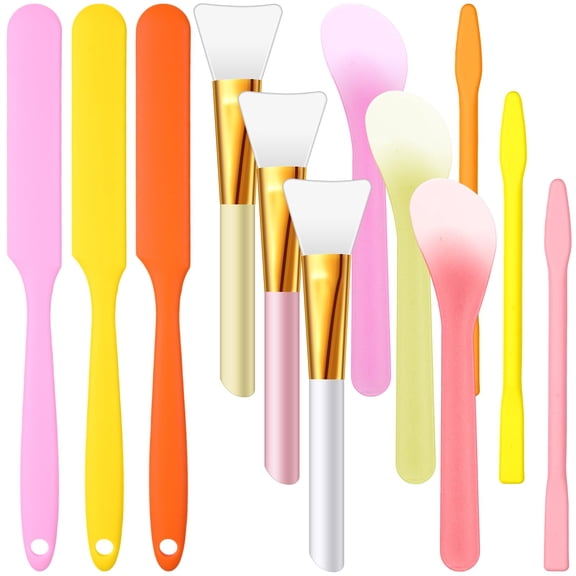 12 Pcs Silicone Stir Sticks Kit, Silicone Epoxy Brushes, Stir Tool Sticks, Mixing Spoon, Scraper DIY Crafts Tools for Resin Epoxy Liquid Paint(Assorted Color)