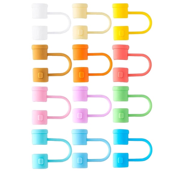 12 Pcs Silicone Straw Covers Caps,Colorful Silicone Straw Tips Compatible with Stanley Cup,Toppers Drinking Straw Caps Plugs,Dust-Proof Reusable Straw Cover Cup Accessories (Beige)