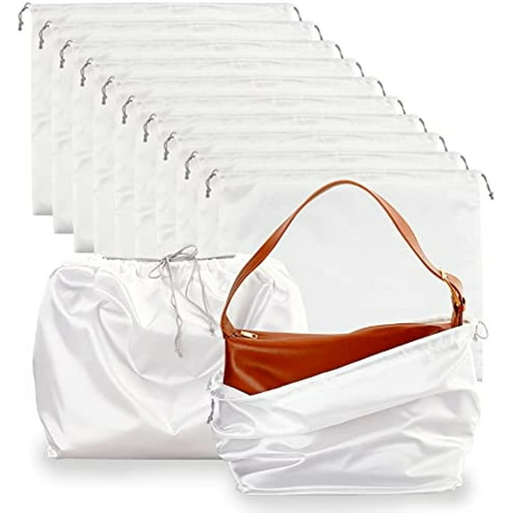 12 Pcs Silk Dustproof Drawstring Bags 15.7x20 White Large Size Drawstring Storage Bags Big Silk Gift Jewelry Bags Travel Storage Pouches for Clothes Handbag Purse Shoes