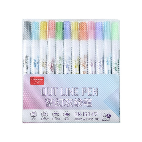 12 Pcs Silver Border Outline Marker Set, Double Line Glitter Pens for Scrapbooking, Art Projects