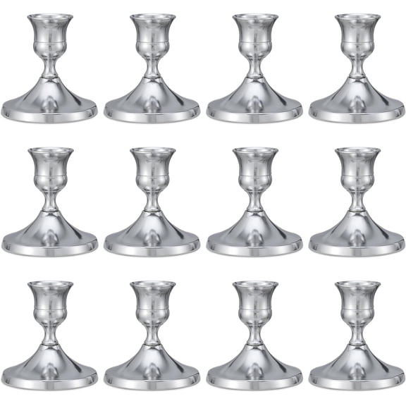 12 Pcs Silver Candle Holders, Silver Candlestick Holders Set for Table Centerpiece, Vintage Taper Candle Stand, Home Decor, Weddings, Festival and Dining Parties (Sliver)