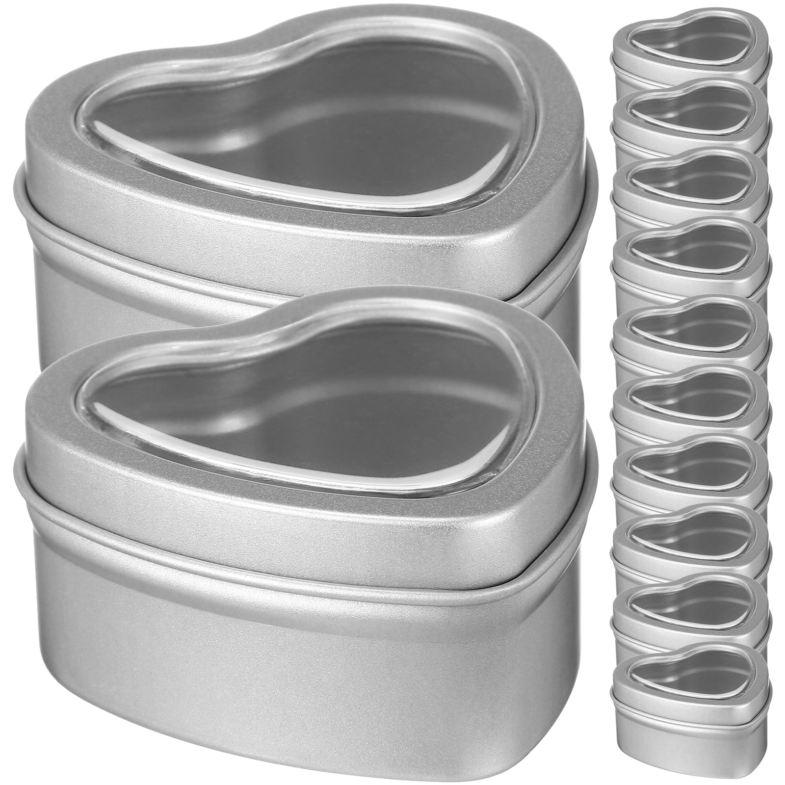 12 Pcs Silver HeartShaped Window Heart Shaped Can Heart Shaped Jar Tin