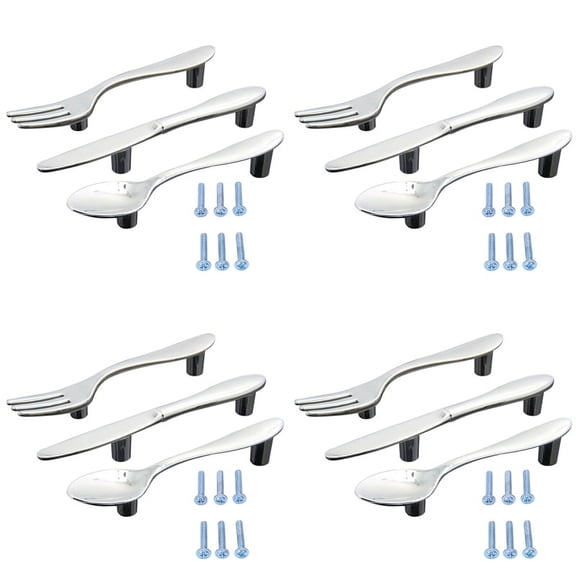 12 Pcs Silver Kitchen Cabinet Drawer Pull Handles Knobs (Knife Fork Spoon)