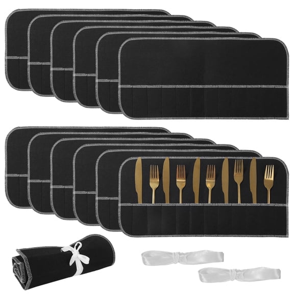 12 Pack Silverware Protector Bags, Anti-Tarnish Felt Storage Bags with Drawstring, for Flatware, Cutlery, Jewelry, Travel, Camping, Home Organization