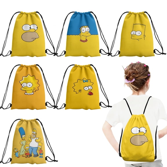 12 Pcs Simps-on Candy Drawstring Bag Drawstring Goodie Favor Bags for Boys and Girls Cartoon Birthday Party Decorations 27x34cm