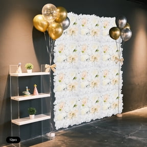 12 Pcs Simulated Flower Wall Decoration Panel, 15"x15" 3D Floral Backdrop Wall Artificial Flower Decorative Background Grid Panel for Party, Home, Wedding, Includes 100 Cable Ties
