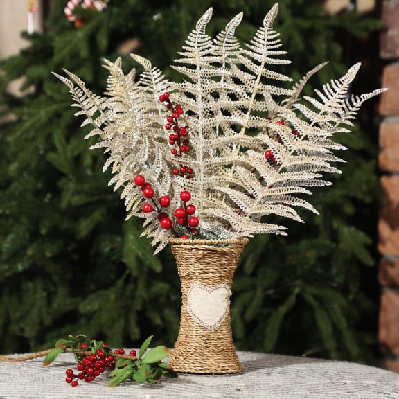 12 Pcs Simulation Glitter Leaf Spray for Christmas Wedding, Artificial Metallic Leaves for Bouquet Decor, Plastic Shiny Foliage for Party Decoration