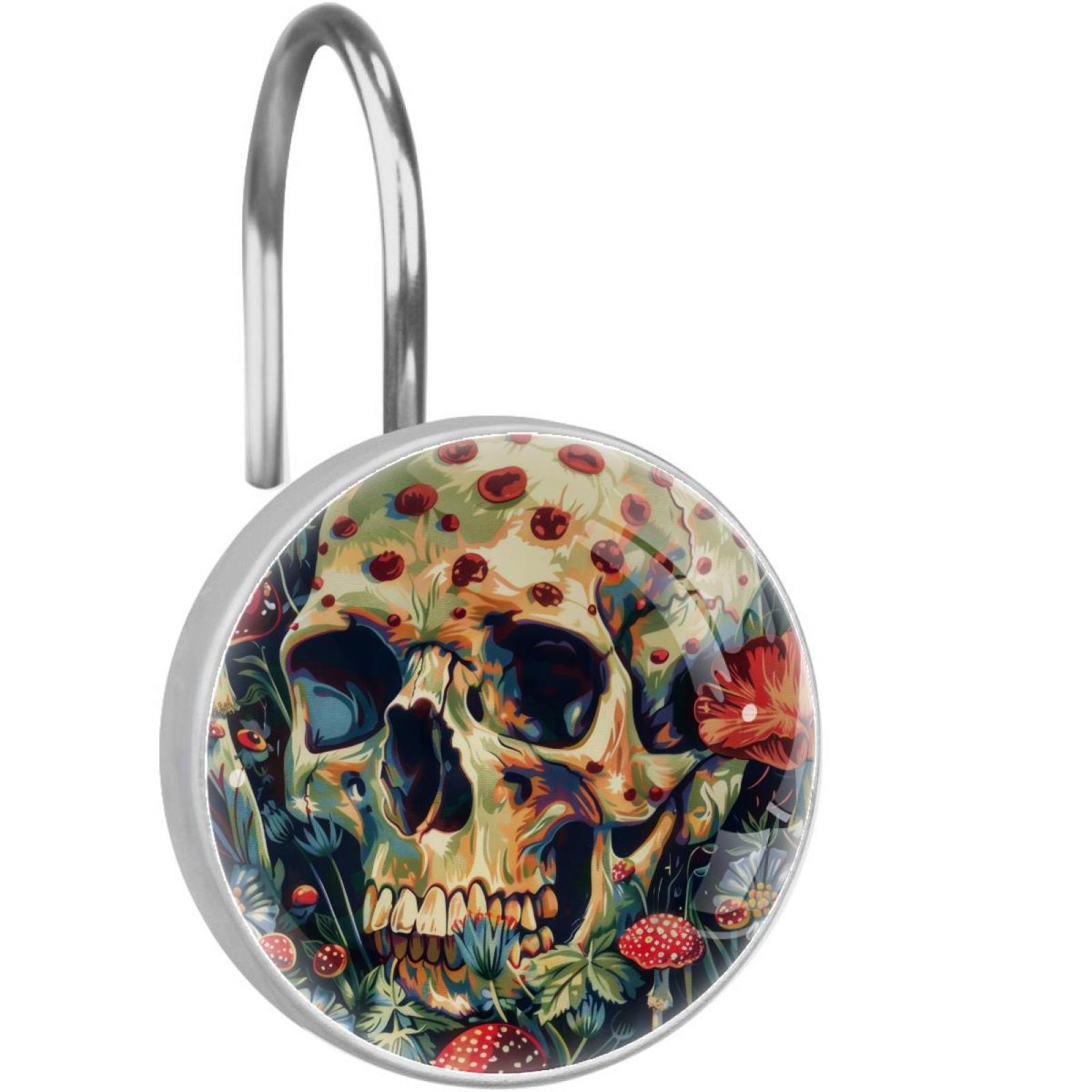 12 Pcs Skull Floral Mushrooms Pattern Rustproof Shower Curtain Hooks