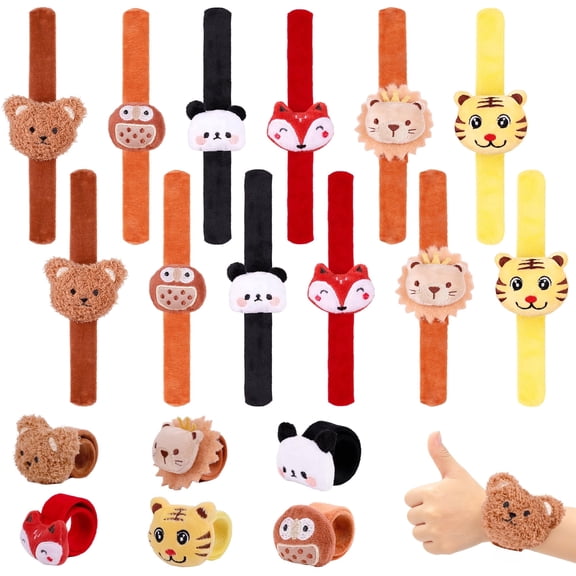 12 Pcs Slap Bracelet Stuffed Animal for Kids, Cute Soft Stuffed Animal Wristbands Plush Bracelet Set for Holiday Gifts Themed Party Favors, Classroom Rewards