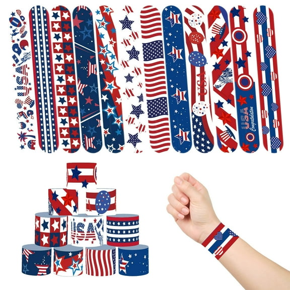 12 Pcs Slap Bracelets, 4th of July Slap Bracelets Bulk, Party Supplies Favors Classroom Prizes Exchanging Gifts, Snap Bracelet