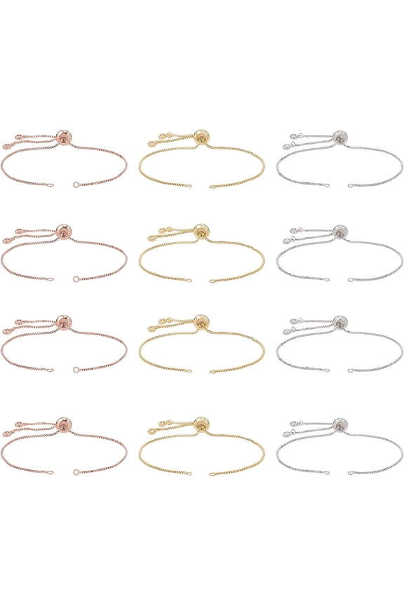 12 Pcs Slider Bracelets Slider Adjustable Bracelets Making with Rhinestone Charms Ends Slider Extender Chains for Jewelry Making DIY Findings 9.4" DIY