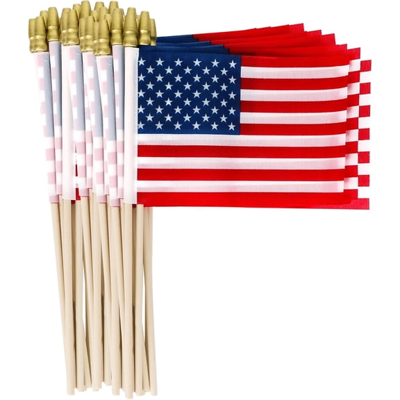 12 Pcs Small American Flags on Stick, 6x4 In 4th of July Decorations, Mini Patriotic USA Flag, Fourth of July Decorations, Hand Held July 4th Flag for Independence Day Supplies Favor Accessories