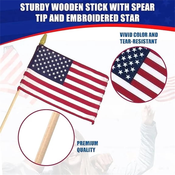 12 Pcs Small American Flags on Stick,Durable Wooden American Flag Stick Good for Office Desk Bedroom Table Decoraiton,Hand Held Ameican Flag Stick ,8 x 12 Inch American Flag,4th of July Decoration