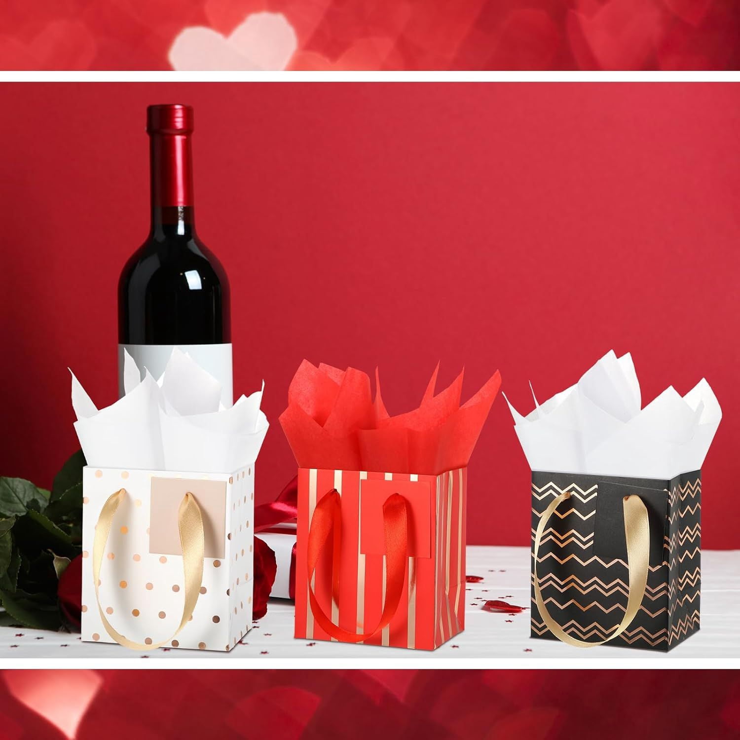 12 Pcs Small Gift Bags Mini Metallic Paper Bag Bulk Tiny with Handle Tissue Paper for Wrap Christmas Thanksgiving Halloween Birthday Party Favor Supply, 4 x 2.75 x 4.5 Inch