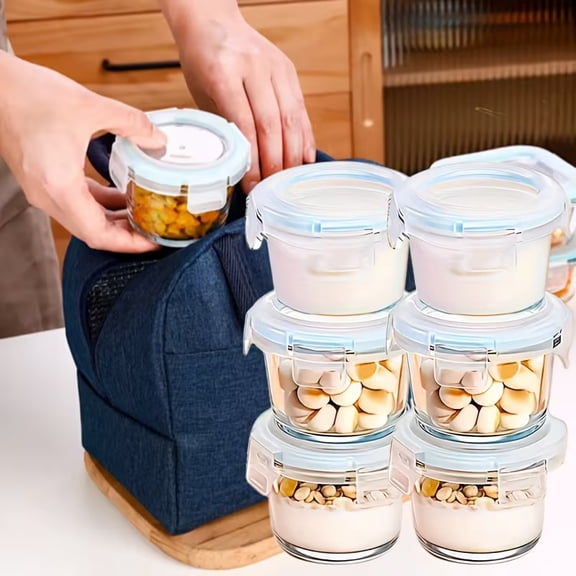 12 Pcs Small Glass Food Storage Containers with Airtight Locking Lids, 5oz Mini Meal Prep Lunch Containers Set (6 Glass Containers & 6 BPA-Free Lids) for Fruit, Snacks, Sauce & Baby Food, Blue