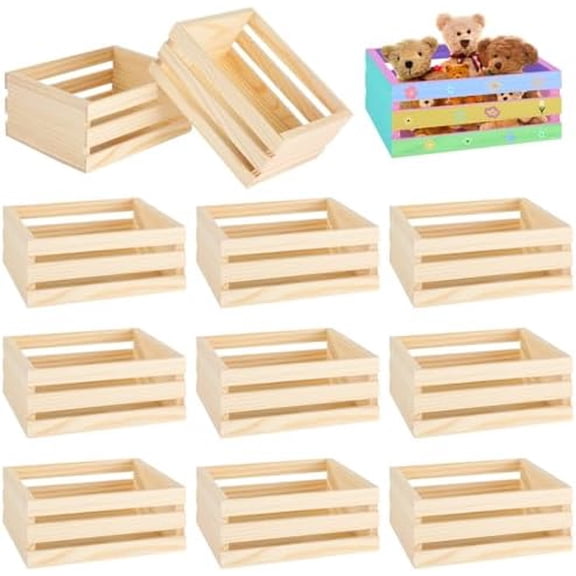12 Pcs Small Wooden Crates for Crafts - 6.34.72.8" Storage Baskets, Mini Unfinished Wooden Boxes, Ventilated Design, Decorative Wood Baskets for Crafts, Arts, Milk$$Office