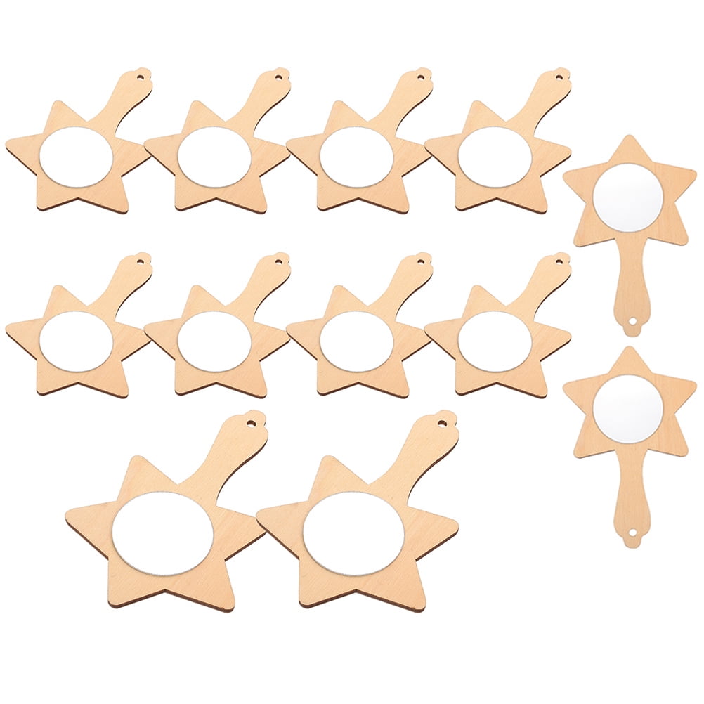 12 Pcs Small Wooden Mirror Unfinished Handheld Mirrors with Handle