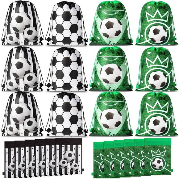 12 Pcs Soccer Ball Bag, Soccer Party Bags, World Cup Party Bags for Popcorn, Soccer Bags for Soccer Party Decorations, Soccer Theme Candy Snack Present Bags(Green and White)